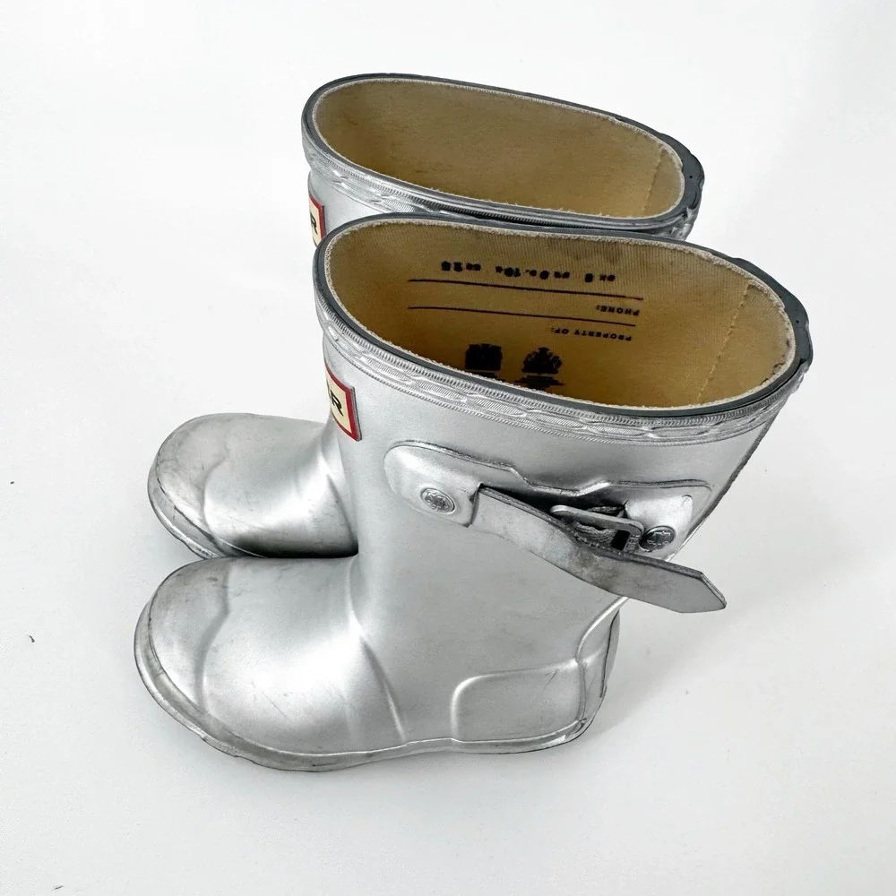 Hunter Original Kids Metal Rain Boots Silver Metallic Waterproof Size 9 Toddler